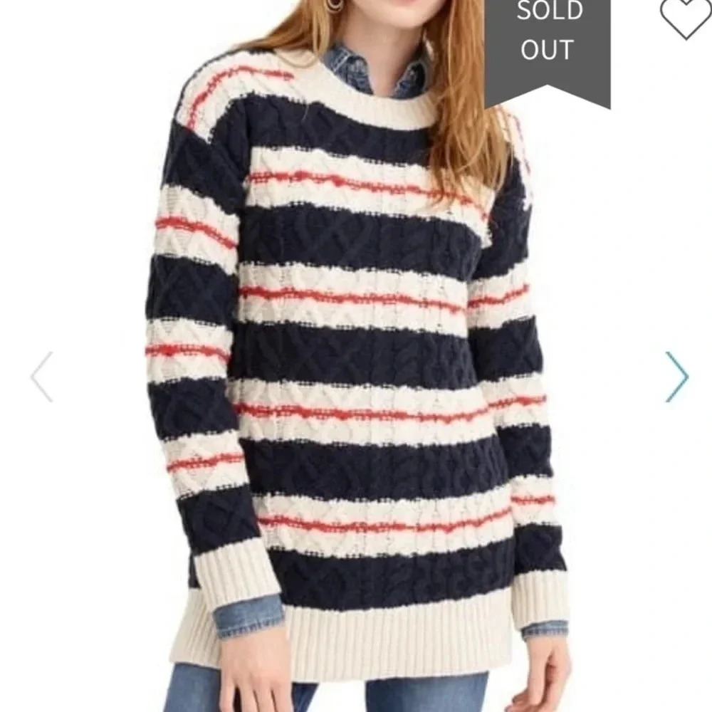 J. Crew Stripe Cable Knit Tunic Sweater Size Medium